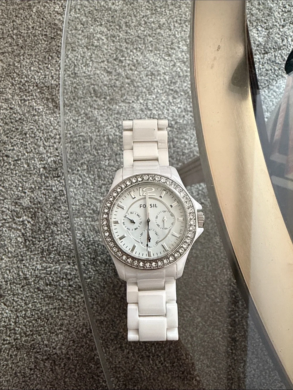 Fossil White Ceramic Watch with Crystal Bezel